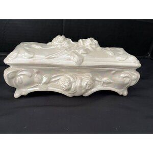 Victorian Creek-Turn #340 Casket Ceramic Lidded Trinket Jewelry Box Shabby Chic